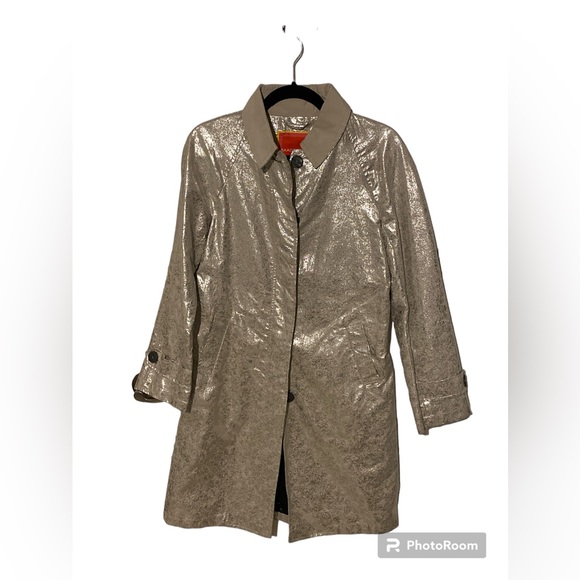 Isaac Mizrahi Silver Metallic Trench Coat - Size Small - Picture 1 of 15